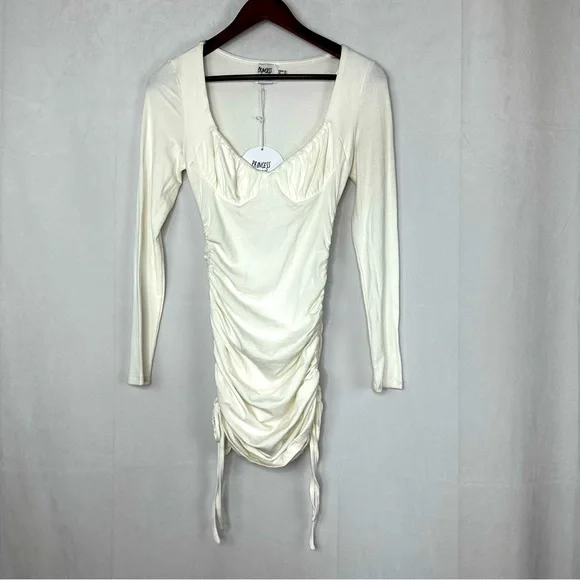 Princess Polly | Dresses | Princess Polly Neive Mini Dress White Sexy  Bodycon Ruched Long Sleeve Fitted | Poshmark